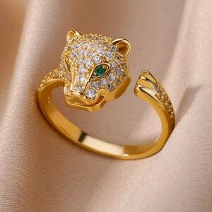 Golden Panther Ring – Emerald Eyes, Crystal Pave Statement Jewelry
